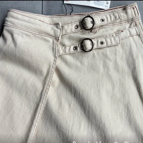 NWT Zara 1975 SZ XS Ecru Denim Double Buckle wrap Midi Skirt - Picture 6 of 9